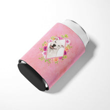 Load image into Gallery viewer, White Pit Bull Terrier Pink Flowers Can or Bottle Hugger CK4268CC