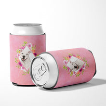 Load image into Gallery viewer, White Pit Bull Terrier Pink Flowers Can or Bottle Hugger CK4268CC