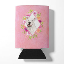 Load image into Gallery viewer, White Pit Bull Terrier Pink Flowers Can or Bottle Hugger CK4268CC