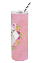 Load image into Gallery viewer, White Pit Bull Terrier Pink Flowers Double Walled Stainless Steel 20 oz Skinny Tumbler CK4268TBL20