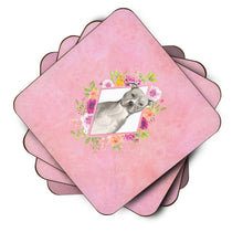 Load image into Gallery viewer, Blue Pit Bull Terrier Pink Flowers Coasters - Set of 4 Lightweight Foam, Absorbent Drink Coasters  CK4269FC