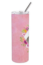 Load image into Gallery viewer, Blue Pit Bull Terrier Pink Flowers Double Walled Stainless Steel 20 oz Skinny Tumbler CK4269TBL20
