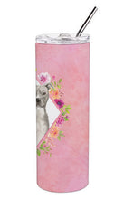 Load image into Gallery viewer, Blue Pit Bull Terrier Pink Flowers Double Walled Stainless Steel 20 oz Skinny Tumbler CK4269TBL20