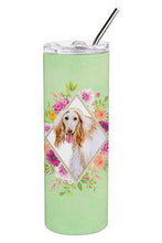 Load image into Gallery viewer, Afghan Hound Green Flowers Double Walled Stainless Steel 20 oz Skinny Tumbler CK4270TBL20