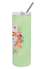 Load image into Gallery viewer, Akita Green Flowers Double Walled Stainless Steel 20 oz Skinny Tumbler CK4271TBL20