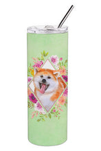 Load image into Gallery viewer, Akita Green Flowers Double Walled Stainless Steel 20 oz Skinny Tumbler CK4271TBL20
