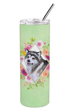 Load image into Gallery viewer, Alaskan Malamute Green Flowers Double Walled Stainless Steel 20 oz Skinny Tumbler CK4272TBL20