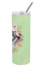 Load image into Gallery viewer, Alaskan Malamute Green Flowers Double Walled Stainless Steel 20 oz Skinny Tumbler CK4272TBL20