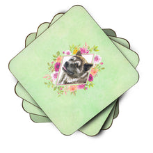 Load image into Gallery viewer, Akita Green Flowers Coasters - Set of 4 Lightweight Foam, Absorbent Drink Coasters  CK4273FC