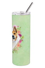 Load image into Gallery viewer, Basenji Green Flowers Double Walled Stainless Steel 20 oz Skinny Tumbler CK4275TBL20