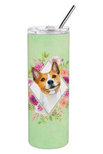 Load image into Gallery viewer, Basenji Green Flowers Double Walled Stainless Steel 20 oz Skinny Tumbler CK4275TBL20
