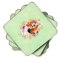 Load image into Gallery viewer, Basset Hound Green Flowers Coasters - Set of 4 Lightweight Foam, Absorbent Drink Coasters  CK4276FC
