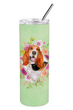 Load image into Gallery viewer, Basset Hound Green Flowers Double Walled Stainless Steel 20 oz Skinny Tumbler CK4276TBL20