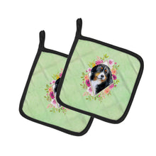 Load image into Gallery viewer, Bernese Mountain Dog Green Flowers Pot Holders - Set of 2 - Heat-Resistant Kitchen Essentials CK4278PTHD