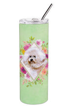 Load image into Gallery viewer, Bichon Frisé #1 Green Flowers Double Walled Stainless Steel 20 oz Skinny Tumbler CK4279TBL20