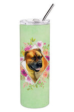 Load image into Gallery viewer, Borboel Mastiff Green Flowers Double Walled Stainless Steel 20 oz Skinny Tumbler CK4281TBL20