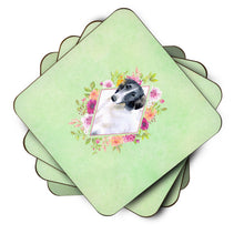 Load image into Gallery viewer, Borzoi Green Flowers Coasters - Set of 4 Lightweight Foam, Absorbent Drink Coasters  CK4282FC