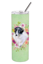 Load image into Gallery viewer, Borzoi Green Flowers Double Walled Stainless Steel 20 oz Skinny Tumbler CK4282TBL20