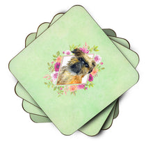 Load image into Gallery viewer, Brussels Griffon Green Flowers Coasters - Set of 4 Lightweight Foam, Absorbent Drink Coasters  CK4283FC