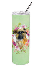 Load image into Gallery viewer, Brussels Griffon Green Flowers Double Walled Stainless Steel 20 oz Skinny Tumbler CK4283TBL20