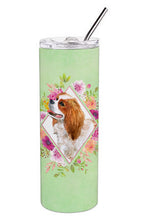 Load image into Gallery viewer, Cavalier King Charles Spaniel Green Flowers Double Walled Stainless Steel 20 oz Skinny Tumbler CK4286TBL20