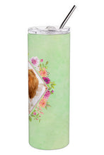 Load image into Gallery viewer, Cavalier King Charles Spaniel Green Flowers Double Walled Stainless Steel 20 oz Skinny Tumbler CK4286TBL20