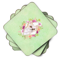 Load image into Gallery viewer, Long Hair Chihuahua Green Flowers Coasters - Set of 4 Lightweight Foam, Absorbent Drink Coasters  CK4287FC