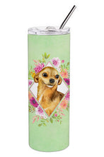 Load image into Gallery viewer, Chihuahua #1 Green Flowers Double Walled Stainless Steel 20 oz Skinny Tumbler CK4288TBL20