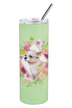 Load image into Gallery viewer, Chihuahua #2 Green Flowers Double Walled Stainless Steel 20 oz Skinny Tumbler CK4289TBL20