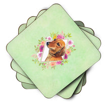 Load image into Gallery viewer, Dachshund Red #1 Green Flowers Coasters - Set of 4 Lightweight Foam, Absorbent Drink Coasters  CK4294FC