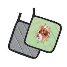 Load image into Gallery viewer, Dachshund Red #1 Green Flowers Pot Holders - Set of 2 - Heat-Resistant Kitchen Essentials CK4294PTHD