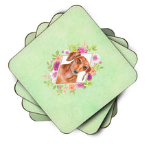 Load image into Gallery viewer, Dachshund Red #2 Green Flowers Coasters - Set of 4 Lightweight Foam, Absorbent Drink Coasters  CK4295FC