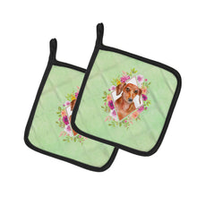 Load image into Gallery viewer, Dachshund Red #2 Green Flowers Pot Holders - Set of 2 - Heat-Resistant Kitchen Essentials CK4295PTHD