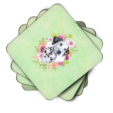 Load image into Gallery viewer, Dalmatian Puppy Green Flowers Coasters - Set of 4 Lightweight Foam, Absorbent Drink Coasters  CK4296FC