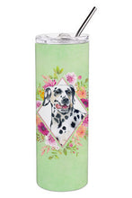 Load image into Gallery viewer, Dalmatian Green Flowers Double Walled Stainless Steel 20 oz Skinny Tumbler CK4297TBL20