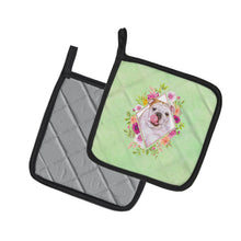 Load image into Gallery viewer, English Bulldog Green Flowers Pot Holders - Set of 2 - Heat-Resistant Kitchen Essentials CK4300PTHD
