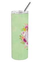 Load image into Gallery viewer, English Bulldog Green Flowers Double Walled Stainless Steel 20 oz Skinny Tumbler CK4300TBL20