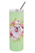 Load image into Gallery viewer, English Bulldog Green Flowers Double Walled Stainless Steel 20 oz Skinny Tumbler CK4300TBL20