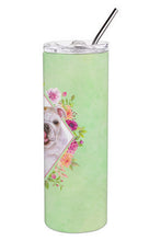 Load image into Gallery viewer, English Bulldog Green Flowers Double Walled Stainless Steel 20 oz Skinny Tumbler CK4300TBL20