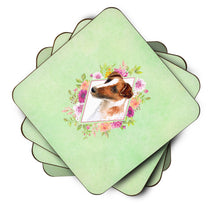 Load image into Gallery viewer, Jack Russell Terrier Green Flowers Coasters - Set of 4 Lightweight Foam, Absorbent Drink Coasters  CK4301FC