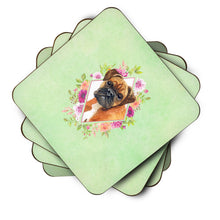 Load image into Gallery viewer, German Boxer Green Flowers Coasters - Set of 4 Lightweight Foam, Absorbent Drink Coasters  CK4305FC