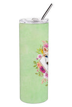 Load image into Gallery viewer, Red Siberian Husky Green Flowers Double Walled Stainless Steel 20 oz Skinny Tumbler CK4308TBL20
