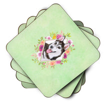 Load image into Gallery viewer, Siberian Husky #1 Green Flowers Coasters - Set of 4 Lightweight Foam, Absorbent Drink Coasters  CK4311FC