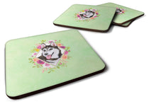 Load image into Gallery viewer, Siberian Husky #1 Green Flowers Coasters - Set of 4 Lightweight Foam, Absorbent Drink Coasters  CK4311FC