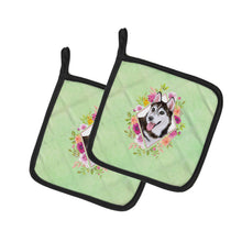 Load image into Gallery viewer, Siberian Husky #1 Green Flowers Pot Holders - Set of 2 - Heat-Resistant Kitchen Essentials CK4311PTHD
