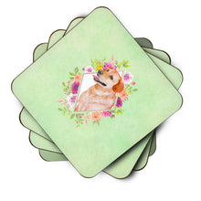 Load image into Gallery viewer, Yellow Labrador Retriever Green Flowers Coasters - Set of 4 Lightweight Foam, Absorbent Drink Coasters  CK4318FC