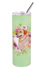 Load image into Gallery viewer, Yellow Labrador Retriever Green Flowers Double Walled Stainless Steel 20 oz Skinny Tumbler CK4318TBL20