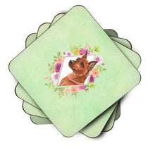 Load image into Gallery viewer, Miniature Pinscher Green Flowers Coasters - Set of 4 Lightweight Foam, Absorbent Drink Coasters  CK4321FC