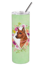 Load image into Gallery viewer, Miniature Pinscher Green Flowers Double Walled Stainless Steel 20 oz Skinny Tumbler CK4321TBL20