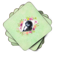 Load image into Gallery viewer, Newfoundland Puppy Green Flowers Coasters - Set of 4 Lightweight Foam, Absorbent Drink Coasters  CK4324FC